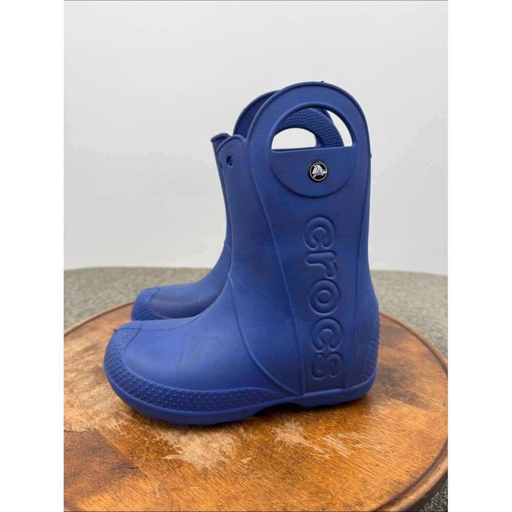 CROCS Boots Junior Kids 1 Royal Blue Pull-On Rubber Rain Boots Handle It